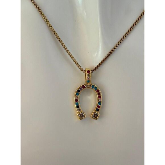 Multicolored Cubic Zirconia Horseshoe Pendant Necklace NWT - Picture 5 of 8